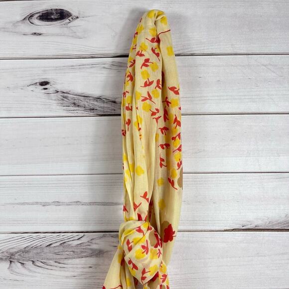 Gap Yellow Red Floral Fringe Scarf One Size - Picture 4 of 6